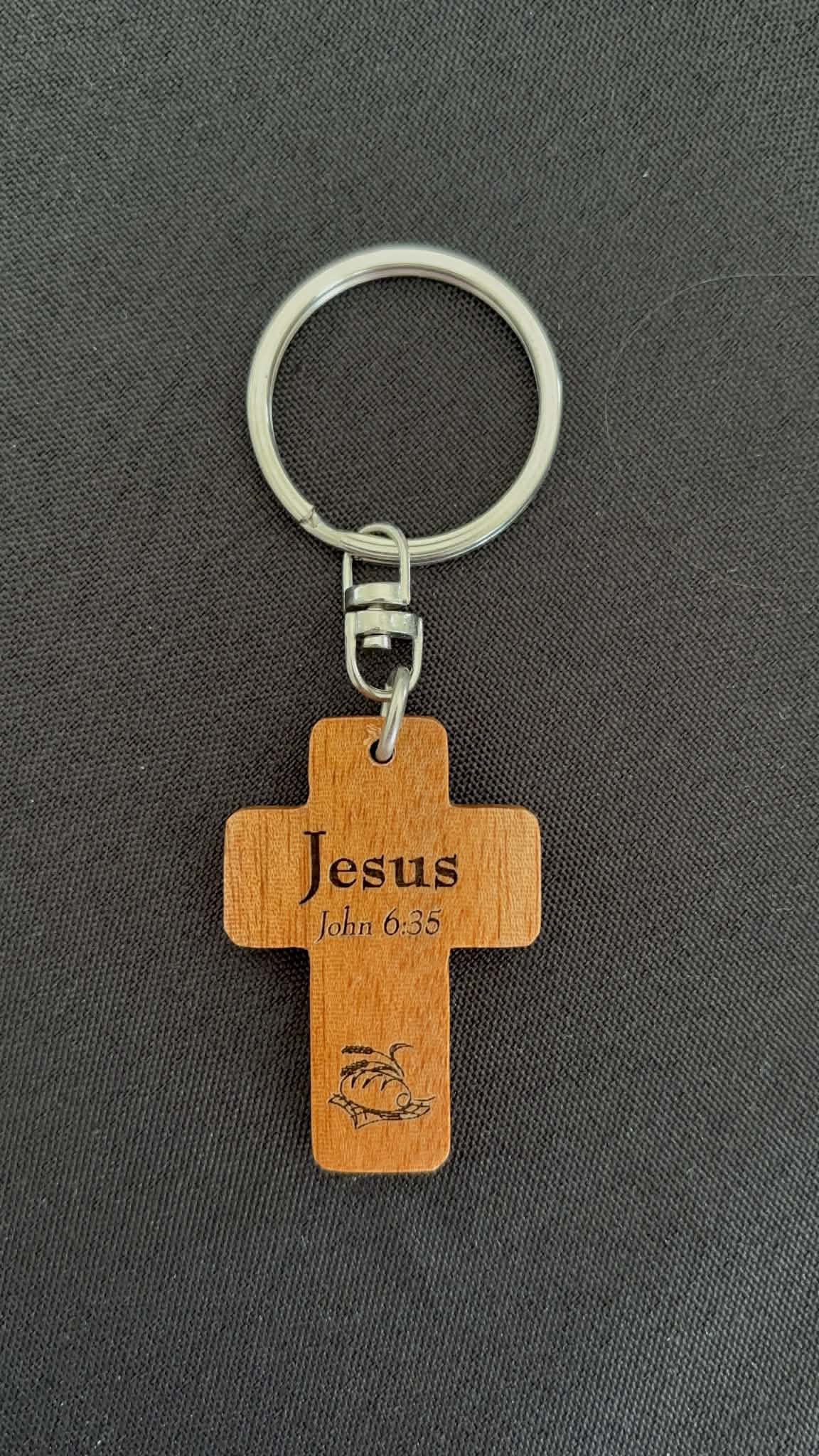 Wooden Cross Keyring