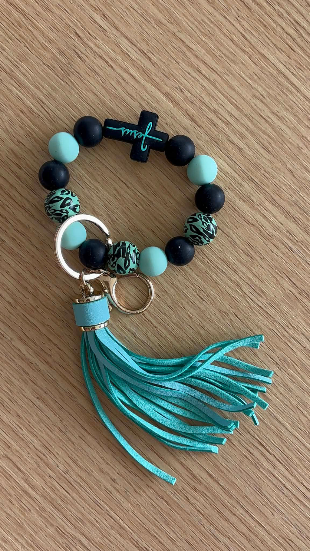 Beaded Cross Keyring