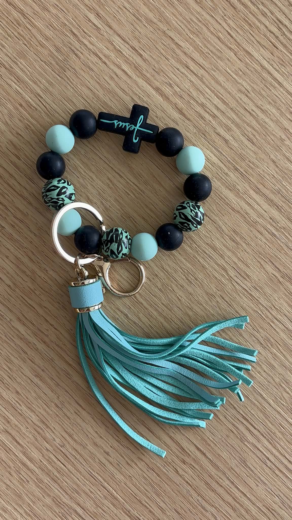 Beaded Cross Keyring